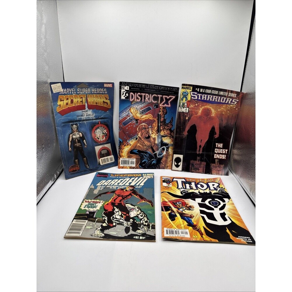 x5 Marvel Comic Books Daredevil,District X, Starriors,Secret Wars,Thor, Preowned